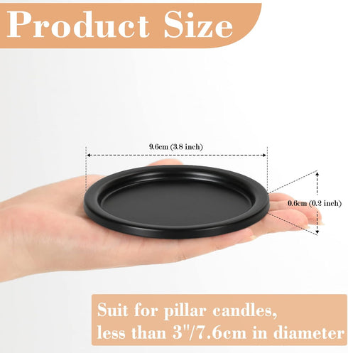 Black Iron Plate Candle Holder- Set of 4 |3.8" D x 0.2" H| Decorative Iron Pillar Candle Plate, Elegant Candle Stand for LED & Wax Candles, Incens...