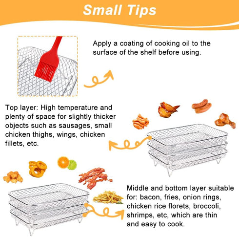 BYKITCHEN Air Fryer Rack for Ninja Dual Air Fryer, 3pcs Stackable Stainless Steel Dehydrator Rack, Rectangle Air Fryer Racks Compatible with Doubl...