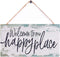 Welcome to our happy place sign decor 6"x12" Wood Hanging Décor for front door home sign...