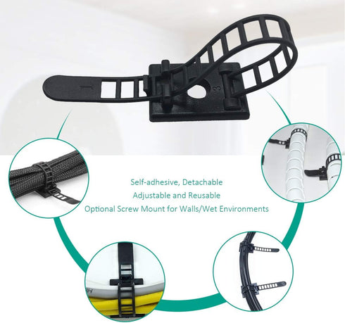 25 Pieces Desk Wire Organizer Cable Ties Zip Ties Adhesive Cord Clips Cable Management Cord Keeper Desk Wire Management...