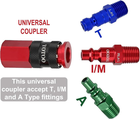 YOTOO Universal Air Coupler and Industrial Plug Kit, 15 Pcs Durable Aluminum Quick Connect Air Hose Fittings, Lightweight for Air Tools, Air Compr...