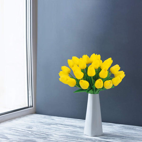 BOMAROLAN Artificial Tulip Fake Holland Mini Tulip Real Touch Flowers 24 Pcs for Wedding Decor DIY Home Party (Yellow)...