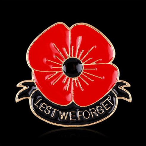Lest We Forget Poppy Brooch Pin Flower Broach Memorial Day Remembrance Day...