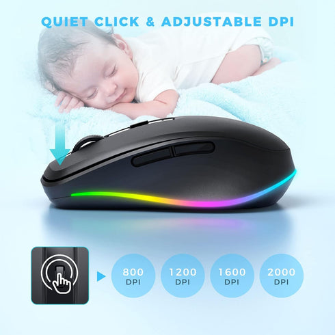 PEIOUS Wireless Mouse, Mouse Jiggler - LED Wireless Mice with Build-in Mouse Jiggler Mover, Rechargeable Moving Mouse for Computer with Undetectab...
