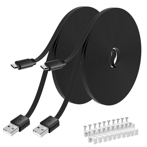 2- Pack 40FT Flat Power Extension Cable Compatible with Wyze Cam/Wyze Cam Pan,Yi Camera,NestCam Indoor,Blink XT Camera,USB to Micro USB Charging C...