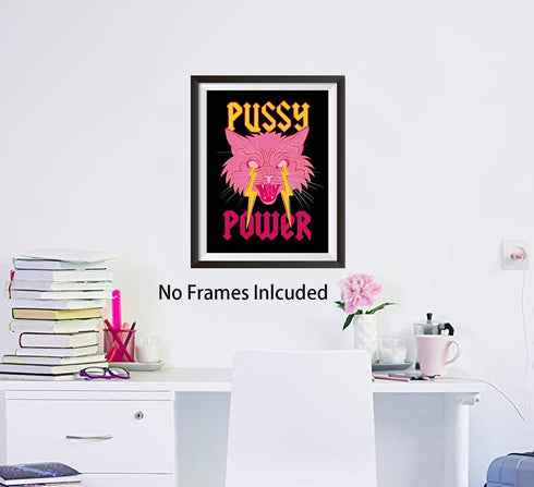 Aesthetic Poster Preppy Room Decor, Cat Canvas Wall Art, Female Power Art Painting, Lightning Art Print for Teen Girls Bedroom College Dorm Room D...