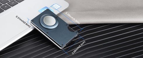 Mens metal wallet wallet with Airtag holder RFID Blocking Minimalist wallet (Blue W/Strap)...
