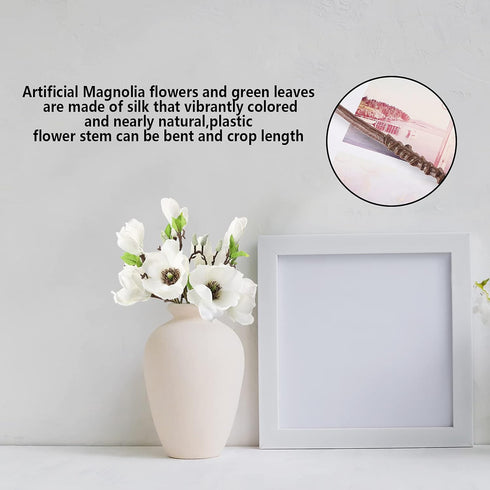 DULRLLY 6Pcs Artificial Magnolia Flowers, Real Touch Magnolia Bouquet for Floral Arrangement, White Silk Magnolia with Leaves for Vases Home Decor...