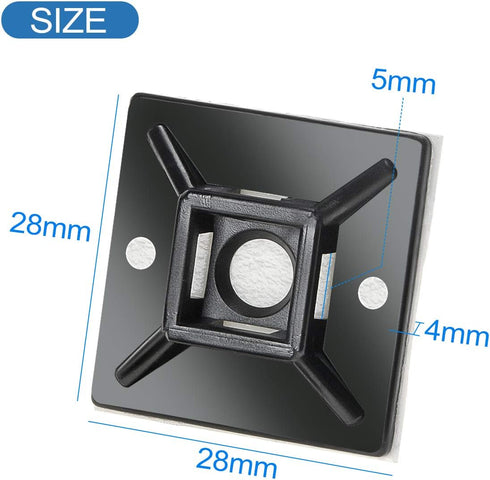 XHF 100 PCS 1.1" Black Self Adhesive Cable Zip Tie Mounts Wire Cable Clips Holders Management Anchors Organizer Holders Squares(HS-102)...
