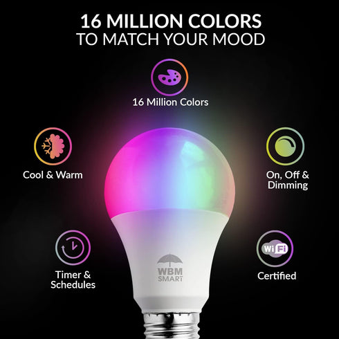 LED Color Changing Lights, Compatible with Alexa & Google Assistant, RGBW 2700K-6500K, 60 Watt Equivalent Multicolor, Dimmable with App, A19 E26, ...