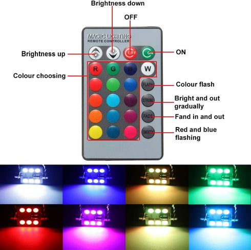 578 LED Bulb 41mm 42mm 212-2 211-2 578 Festoon LED Bulbs 16 Colors RGB with Remote Control Replacement for Map Dome License Plate Courtesy Lights ...