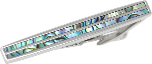 Classic Rhodium Plated Two Line Abalone Tie Clip With Box Abalone Stripe Tie Bar...