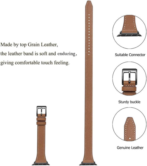 Bestig Bands Compatible with Apple Watch Band 40mm 41mm 38mm 42mm(Series 10) Women Men, Genuine Leather Double Tour Designed Slim Thin Strap for i...