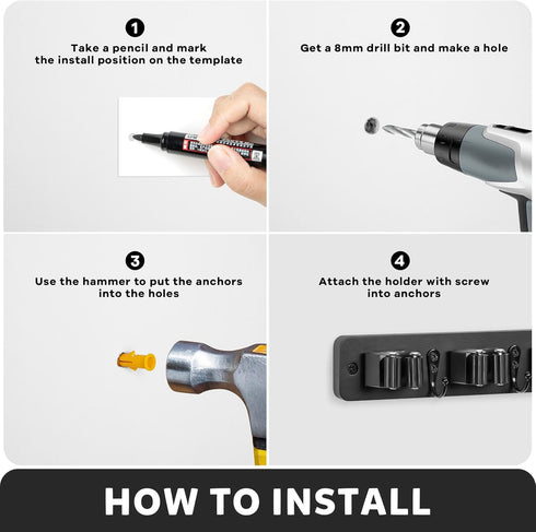 IMILLET Broom Holder Wall Mount, Wood Broom Holder with 5 Racks and 4 Hooks Broom Organizer, Laundry Room Organization and Storage, Mop Hanger for...