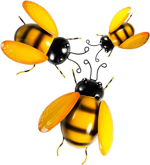 Vindar Metal Wall Art Bee Sculpture Garden Wall Art Decor Set of 3 Bee Outdoor and Indoor Decorative Art Wall Sculptures...