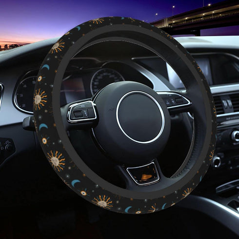 Moon and Sun Steering Wheel Cover Universal 15 Inches Non-Slip Neoprene Cute Stars Wrap Car Accessories Protector Case for Women & Men Girls Fit A...