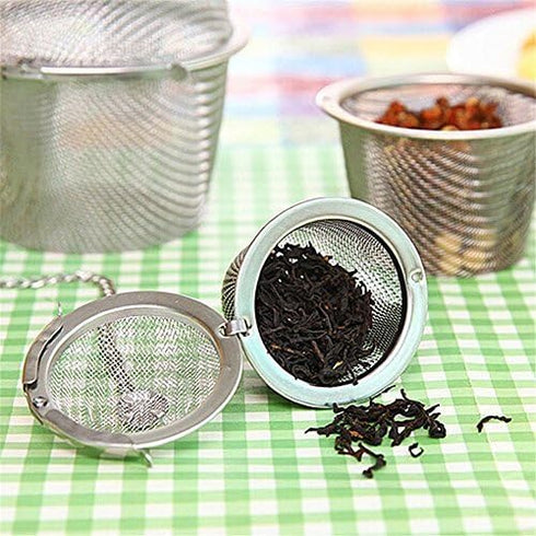 Chained Lid Spice Seasoning Bag Mesh Ball Shape Tea Filter Basket Infuser Tea Strainer Stainless Steel Kitchen Tools by Xiaolanwelc-Set of 4PCS...