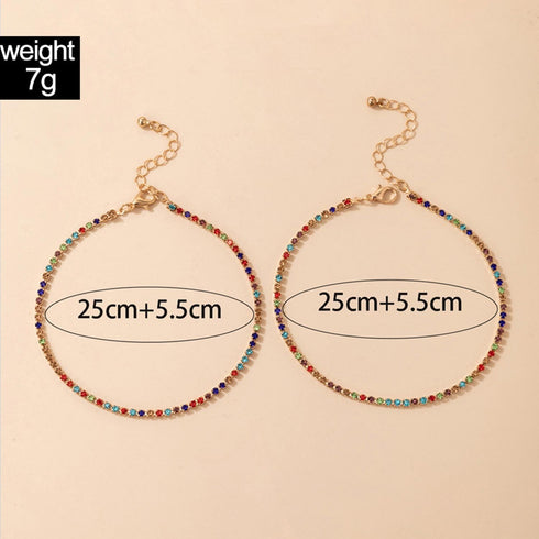 Boho Layered Tennis Ankle Bracelets Colorful Rhinestone Tennis Chain Anklets Dainty Rainbow CZ Diamond Anklet Beach Crystal Chain Anklet Foot Jewe...