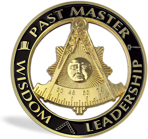 Past Master Masonic Car Emblem Black & Golden Mason Auto Decal...