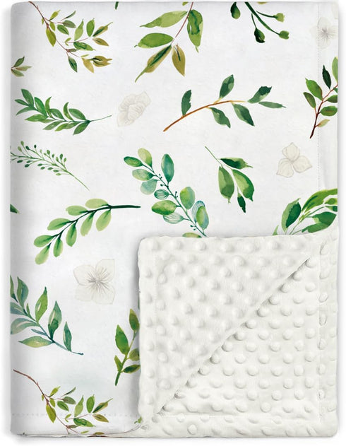 BORITAR Floral Leaf Baby Blanket for Boys Girls Super Soft Double Layer Minky with Dotted Backing for Nursery Stroller Crib Bed Newborns Spring Su...