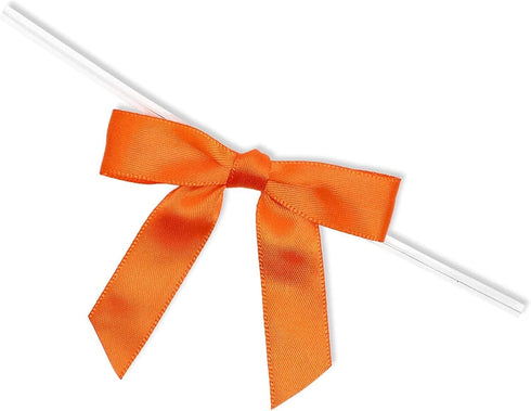 Bright Creations 100 Pack Orange Twist Tie Bows for Treat Bags - 3" Small Satin Ribbons Orange Twist Ties for Craft Decoration, Gift Wrap, Themed ...