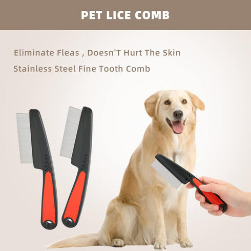 Flea Comb, Dandruff Comb, Multifunction Stainless Steel Fine Tooth Comb Nit Removal Hair Comb Cat Dog Pet Grooming Scalp Flea Comb, Easy to Hold...