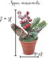 Christmas Tabletop Decorative Pots with Pine Red Berries Pine Cones Greenery - Set of 3 - Snow Flocked Xmas Holiday Decor - 7 1/2" Tall...