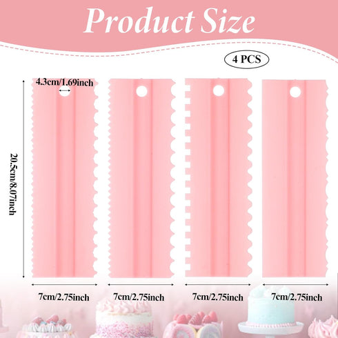 4Pcs Cake Scraper Set, 8.1 Inches Lengthen Cake Scraper Smoother Multipurpose Decorating Comb and Icing Smoother DIY Tool Sawtooth Cake Scraper fo...