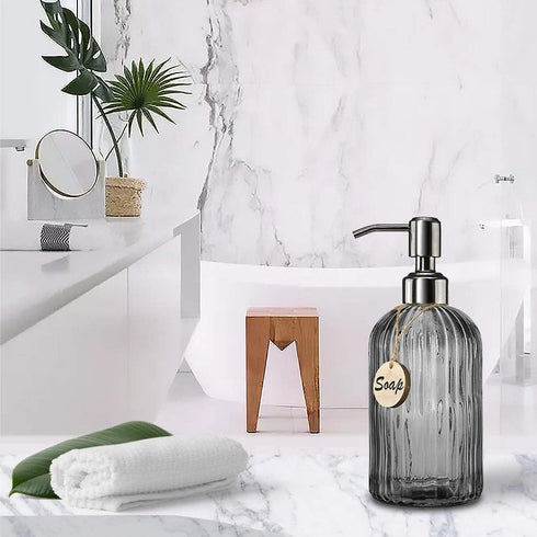 JASAI 18 Oz Vertical Stripes Kitchen Soap Dispenser with 304 Rust Proof Stainless Steel Pump, Refillable Liquid Soap Dispenser for Bathroom, Kitch...