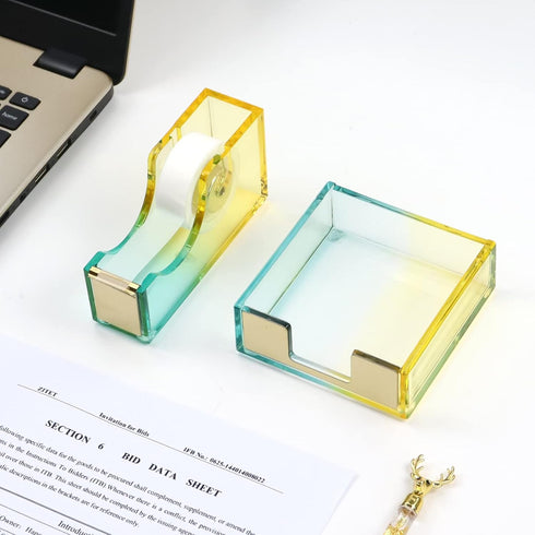 Acrylic Rainbow Desktop Tape Dispenser Heavy Duty Stylish Gold Non Skid Tape Holder Cutter for Home, School and Office Supplies (R-1)...