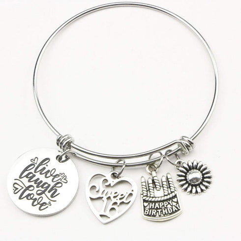 Memgift Birthday Gifts for Women 13th 16th 18th 21st 30 40 50 60 65 70 80 90 Fabulous Live Laugh Love Cake Charms Expandable Bracelet Gift Jewelry...