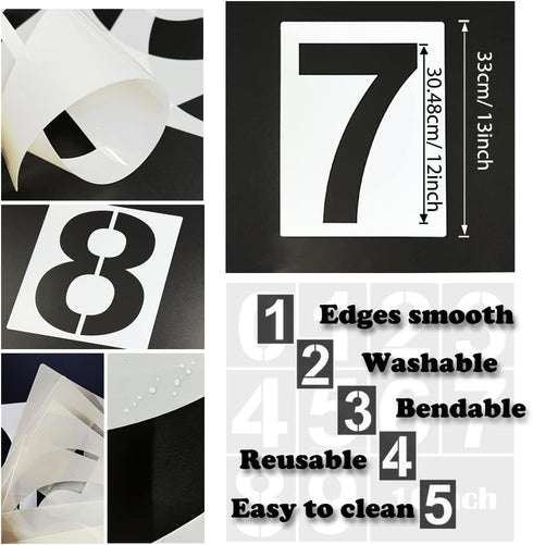 12 Inch Large Number Stencils Kit 0-9 Address Number Stencil Set Reusable Plastic Number Painting Templates Stencils for Address Number Mailbox Si...