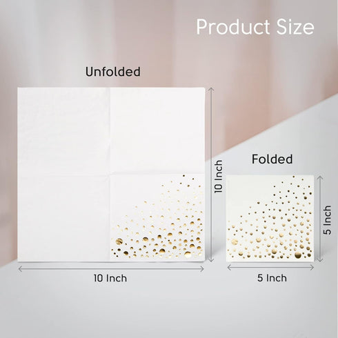 Stylish Gold Cocktail Napkins, 100 Disposable Party Napkins, Gold Dessert Napkins, 3-Ply, 5x5 Inch White and Gold Napkins, Disposable Wedding Cock...