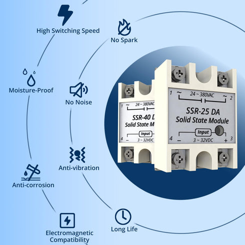 Solid State Relay 25DA SSR-25DA Input 3-32V DC to Output 24-380V AC 25A Single Phase...