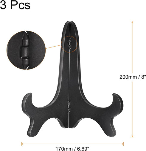 uxcell 3pcs 8" Easel Plate Holder, Wood-like Plastic Folding Display Stand Black for Decorative Picture Frame...