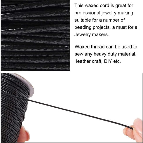 200 Yards Black Korean Waxed Polyester Cord Threads Braided Beading Cords Necklace Bracelet Wire String 1mm with Spool for Sewing Jewelry Making M...