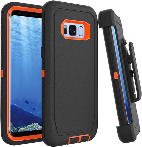 Case for Galaxy S8 with Clip, Heavy-Duty Tough Rugged Shockproof Drop Protective Cover Cases for Samsung Galaxy S8, Black+Orange...
