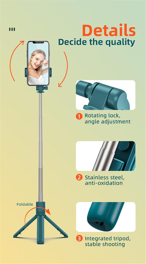 Selfie Stick Tripod,3 in 1 Extendable 360° Rotation Tripod Stand with Detachable Wireless Remote Portable Mobile Phone Holder Compatible with iPho...