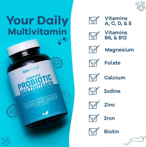 GOBIOTIX Probiotic Multivitamin Supplement - Daily Multivitamins with Probiotics - 25 Billion CFU - Boost Immunity and Digestive Health, Probiotic...