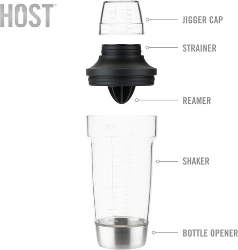 Host All in One Cocktail Shaker Set with Measurements, Reamer, Bottle Opener, Strainer and Jigger for Cold Brew Cocktails, Home Bar, Bartending, C...