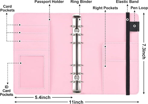 A6 Budget Binder with Cash Envelopes, PU Leather Refillable Notebook Binder, Loose Leaf Organizer Binder Cover, Money Organizer for Cash with Elas...