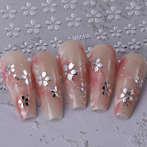 8 Sheets Metallic Flower Leaf Nail Art Stickers Five Petal Flower Star Nail Decals 3D Self Adhesive Gold Silver Petal Star Nail Designs Floral Nai...