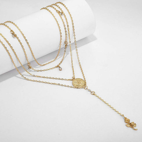 fxmimior 4 Tier Bohemia Flower Y Coin Layered Necklace Bar Charm Pendant Neckalce Delicate Station Chain Multilayer Dics Bar Choker Necklaces for ...