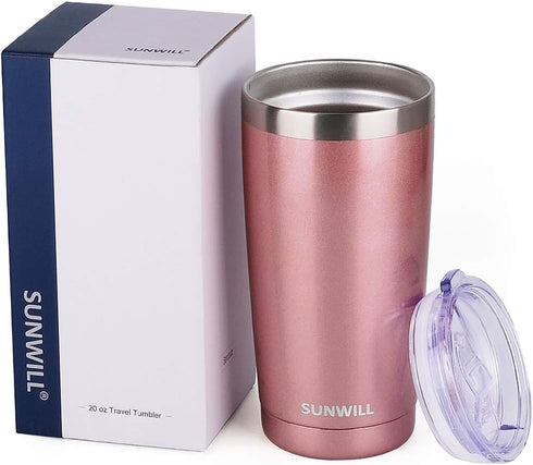 SUNWILL Travel Coffee Tumbler 20 oz, Insulated Mug with Lid, Stainless Steel Cup for Hot and Cold Drinks, Rose Gold...