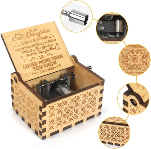 Music Box Hand Crank Engraved Musical Box You are My Sunshine Antique Vintage Personalizable Gift for Daughter from Mom(You are Stronger Than You ...