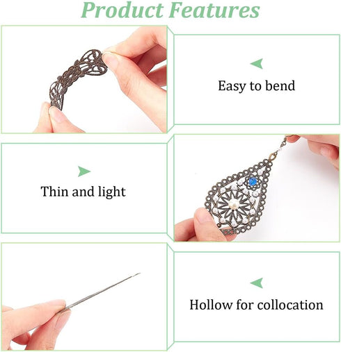 PH PandaHall 120pcs Filigree Metal Embellishments 19 Style Filigree Connectors Charms Antique Bronze Flower Animal Pendants for Steampunk Mixed Me...