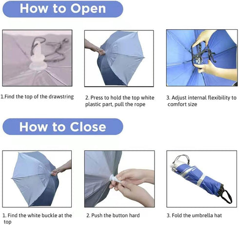 Fishing Umbrella Hats Gardening Folding Umbrella Hat HeadwearSun Rain Cap Adjustable Multifunction Outdoor Headwear, Silver-Blue with wind vent, 0...