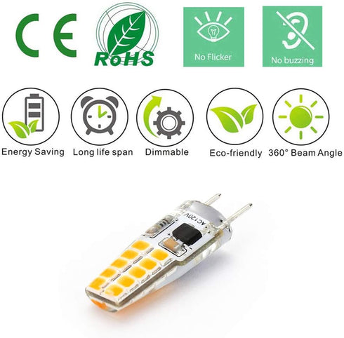 G8 LED Bulb Dimmable, 20W Halogen Equivalent, 120V T4 JCD Type Bi-Pin G8 Base, Warm White 3000K (6 Pack)...