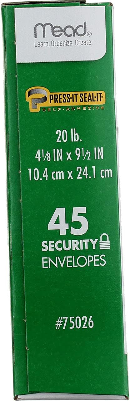 Mead Press-it Seal-it No.10 Security Envelopes, 4.125 x 9.5-Inches, White, 45 Count, Pack of 2 (90 Count In Total)( 75026)...