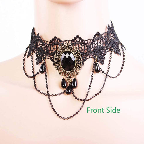 Lace Choker Necklace with Bracelet Set Punk Party Gothic Vintage Handmade Retro Victorian Vampire Punk Pendant Necklace Bracelet Wristband for Wom...